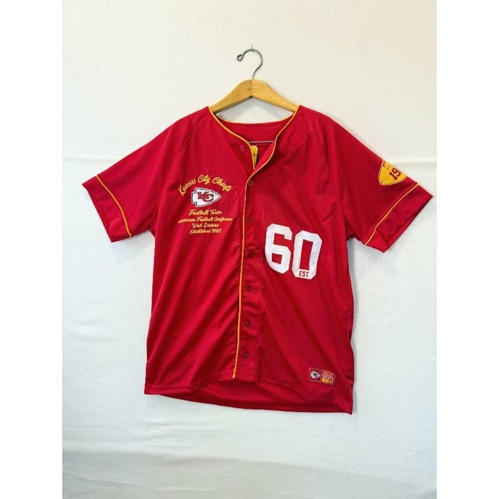 NFL Ultra Game Kansas City Chiefs Football Jersey Red Button Up Unisex L 60 EST